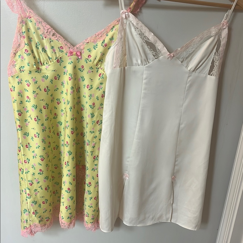 Betsey Johnson Yellow and White Chemise Set with Lace Trim